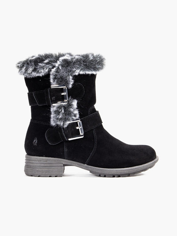 Black Suede Fur Boot with Buckle Detail 