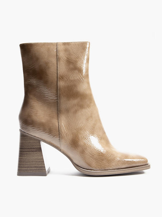 Camel Patent Square Toe Ankle Boot 