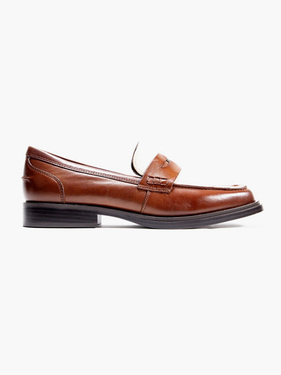 Tamaris Cognac and Beige Leather Panelled Loafer 