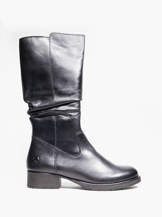 Rieker Black 3/4 Length Boot with Ruched Detailing 