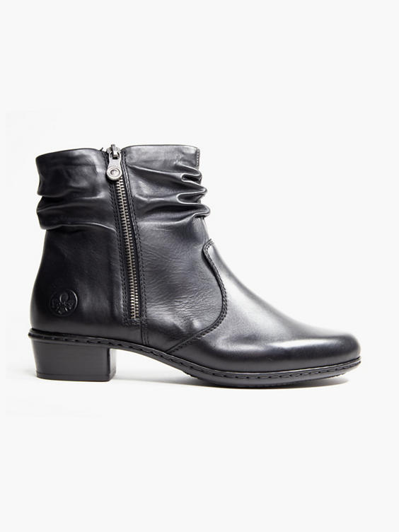 Dark Grey Leather Ruched Ankle Boot 