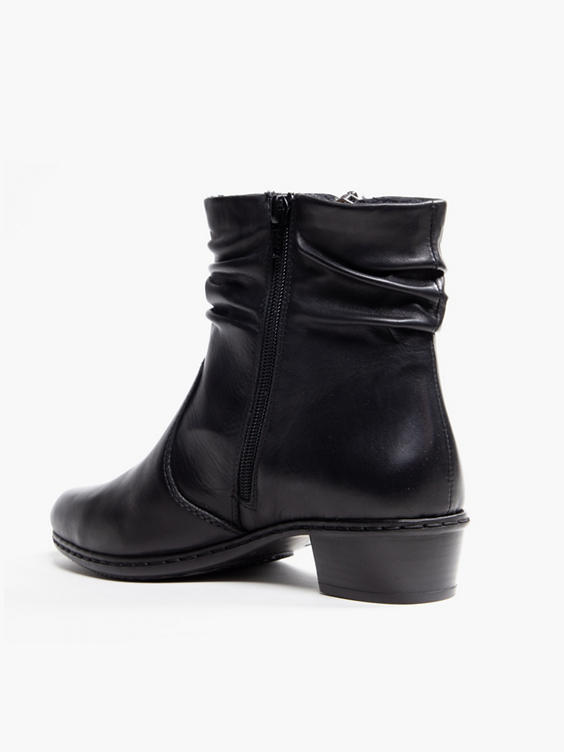Dark Grey Leather Ruched Ankle Boot 