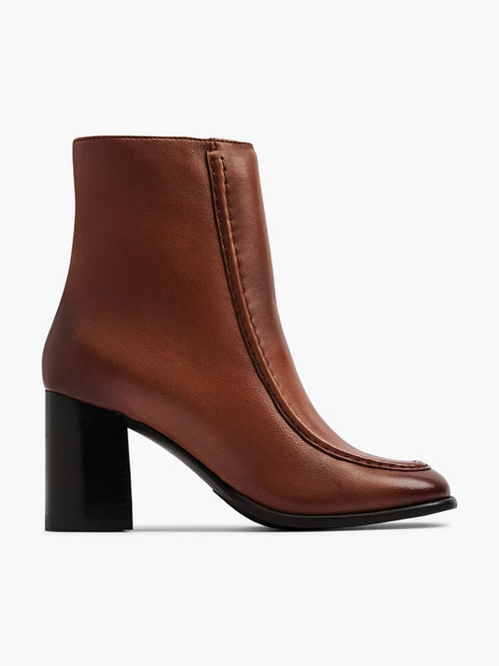 Cognac Leather Panelled Ankle Boot 