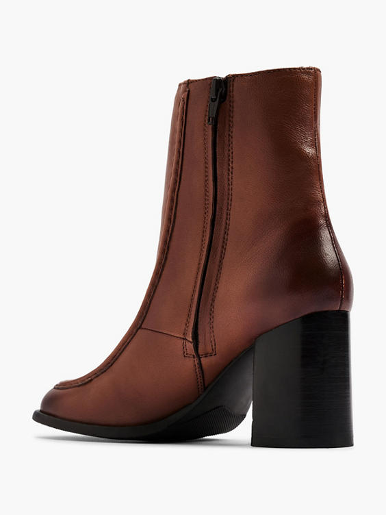 Cognac Leather Panelled Ankle Boot 