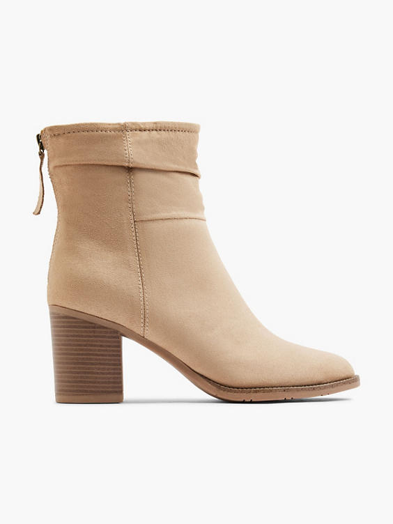 Beige Ruched Ankle Boot with Zipper