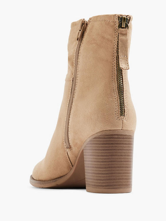 Beige Ruched Ankle Boot with Zipper