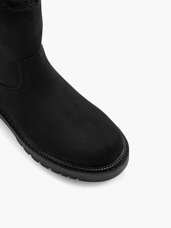 Black Tie Back Detail Fur Lined Ankle Boot