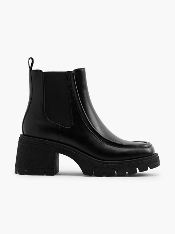 Black Heeled Ankle Boot with Piping Detail 