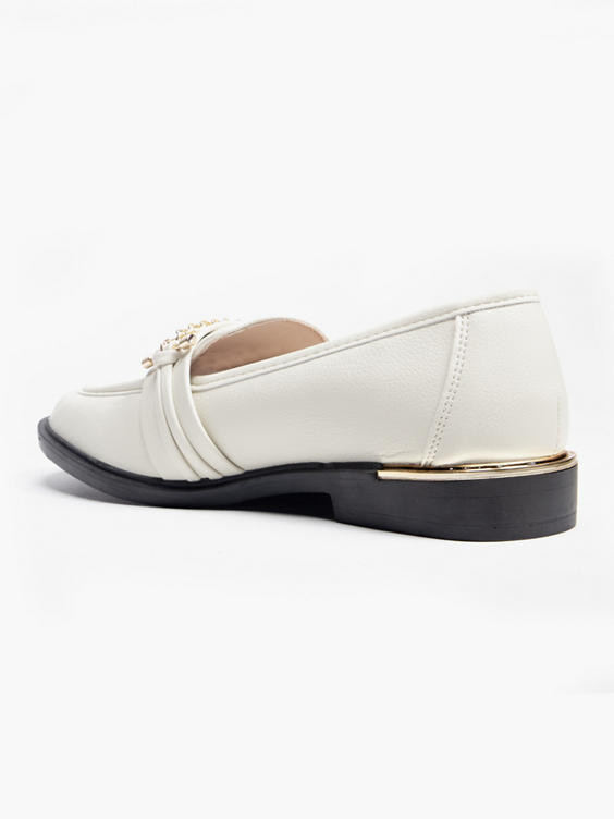 Beige Flat Loafer with Metal Heel Detail and Trim 