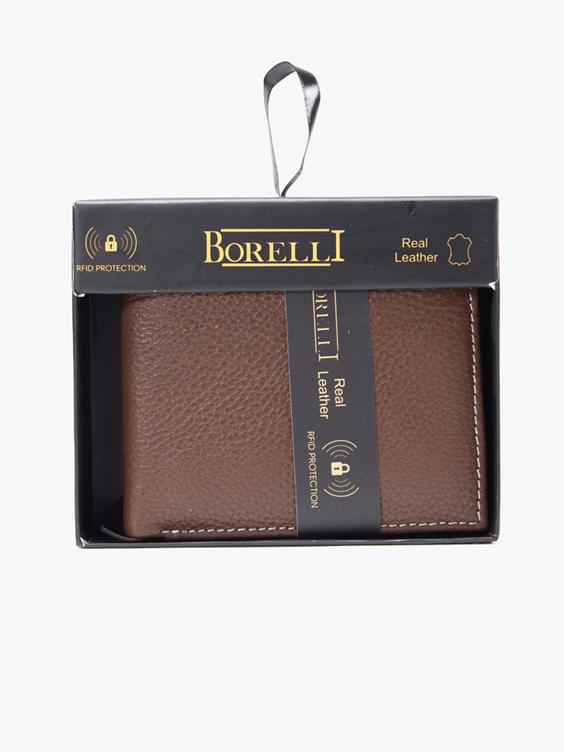Brown Leather Wallet with Contrast Stitching 