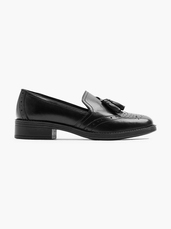 Black Leather Brogue Loafer with Tassels 