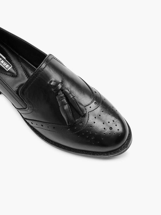 Black Leather Brogue Loafer with Tassels 