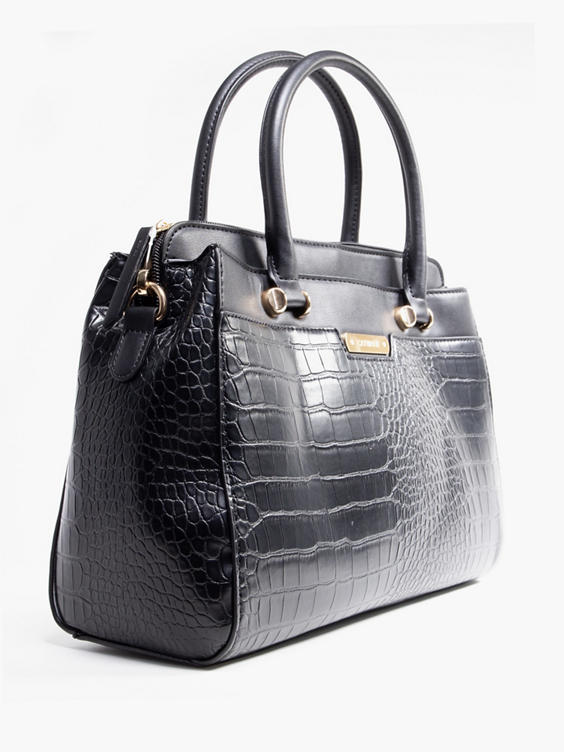 Black Croc Effect Bag with Shoulder Strap 