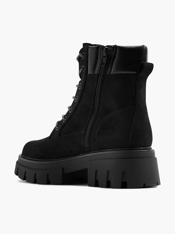Black Chunky Biker Boot with Gem Detailed Laces 