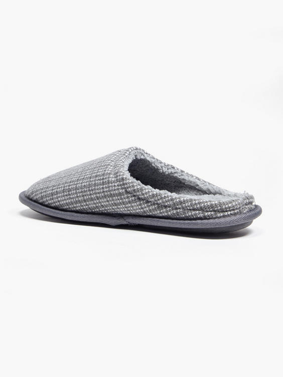 Mens Grey Check Slippers 