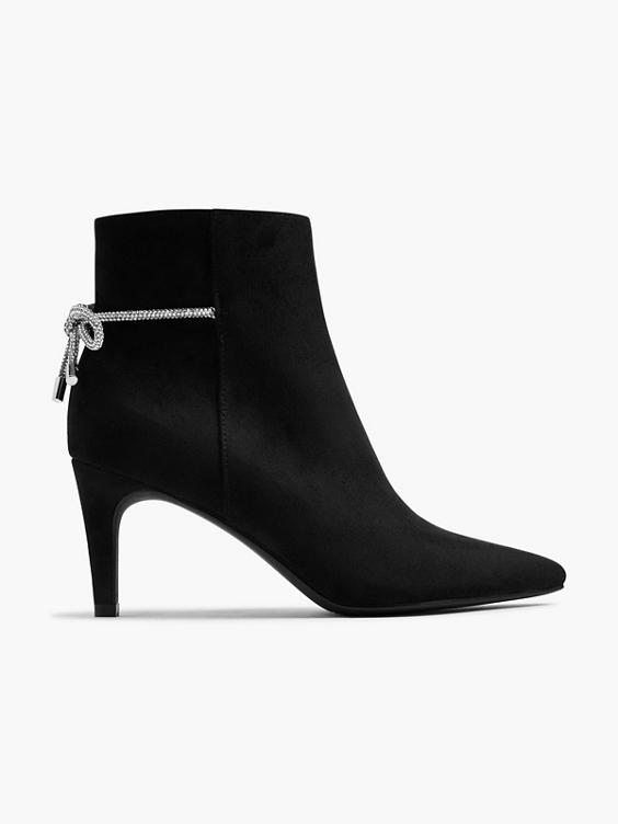 Black Pointed Toe Boot with Diamante Bow Detail