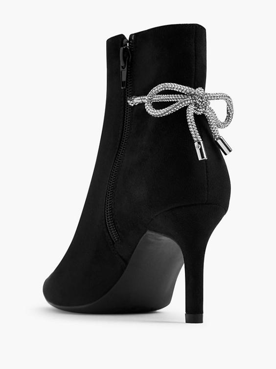 Black Pointed Toe Boot with Diamante Bow Detail
