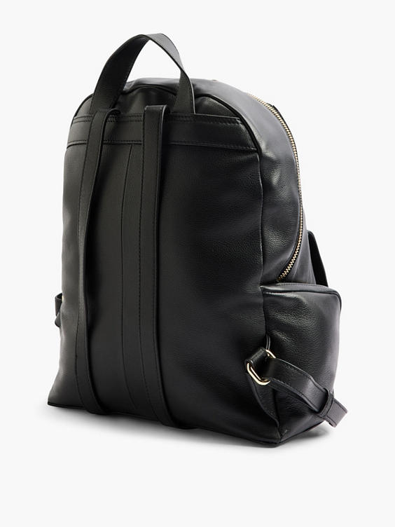 Black Leather Backpack with Zipper Details