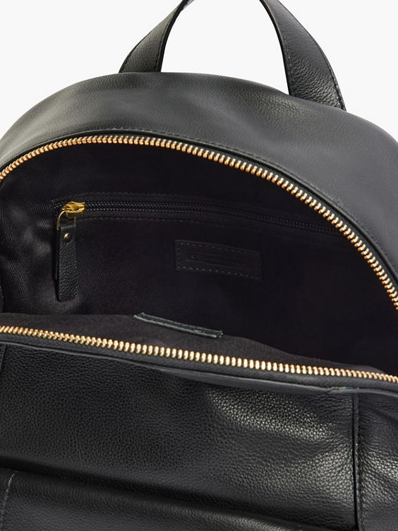Black Leather Backpack with Zipper Details
