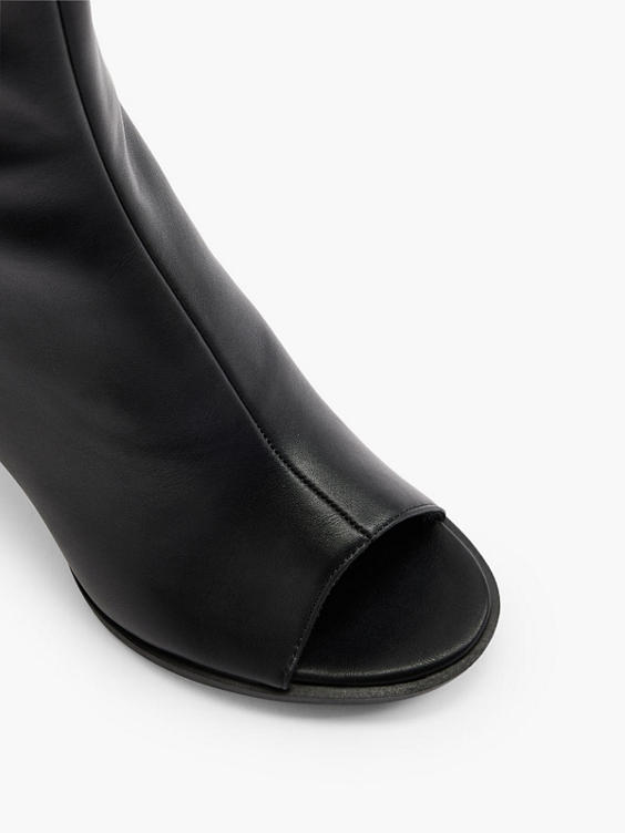 Black Peep-Toe Heeled Boot
