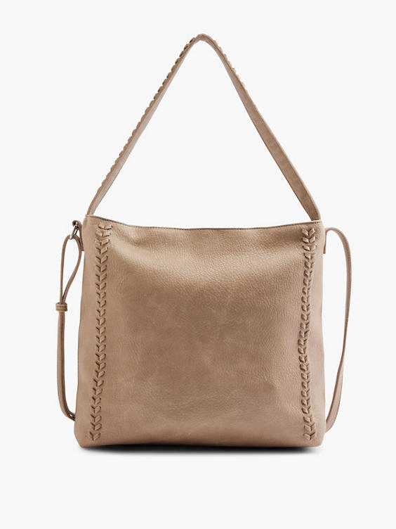 Beige Tote Bag with Braided Detail