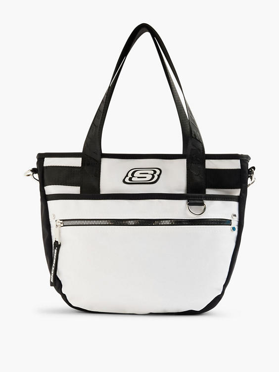 Skechers Black and White Contrast Tote with Zipper Detail