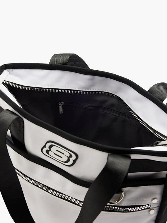 Skechers Black and White Contrast Tote with Zipper Detail
