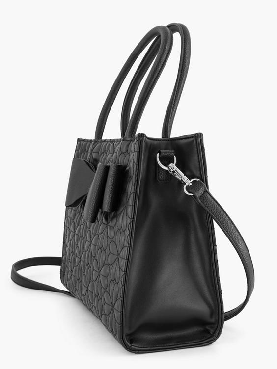 Black Quilted Tote Bag with Bow Decoration