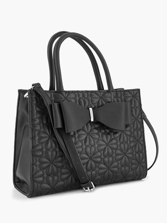 Black Quilted Tote Bag with Bow Decoration