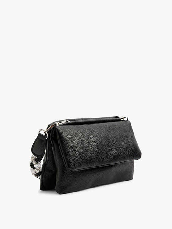 Black Handbag with Silver and Black Braided Handle 