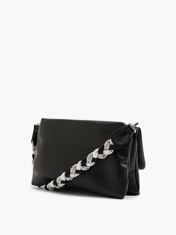 Black Handbag with Silver and Black Braided Handle 