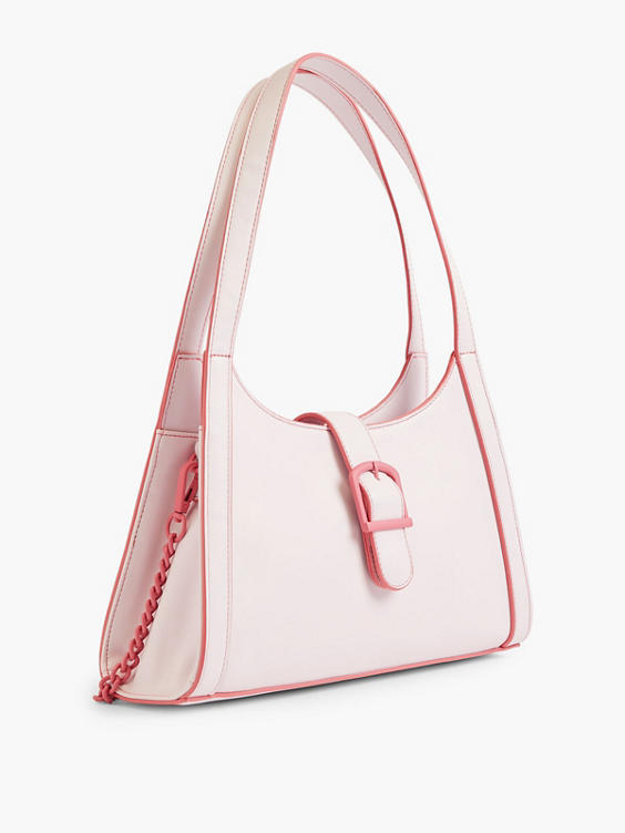 Pink Contrast Handbag with Adjustable Strap and Buckle Detail