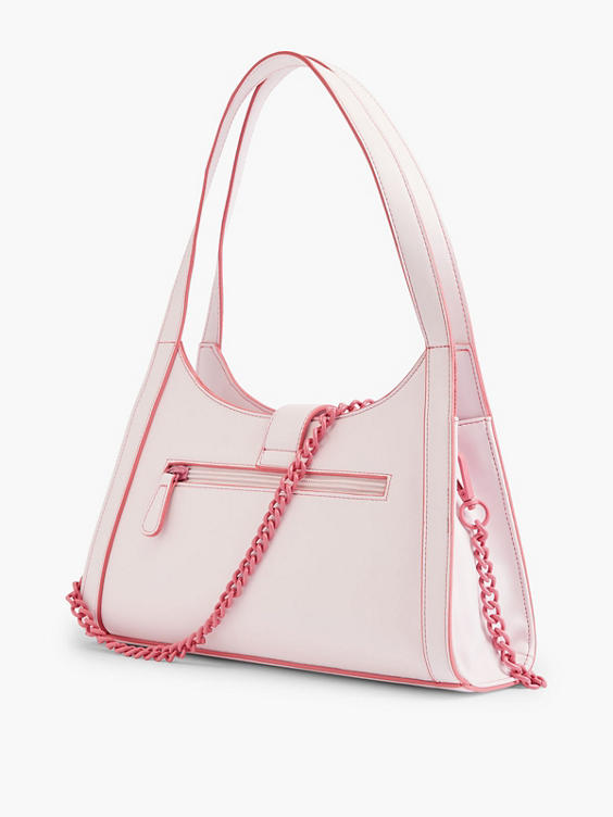 Pink Contrast Handbag with Adjustable Strap and Buckle Detail