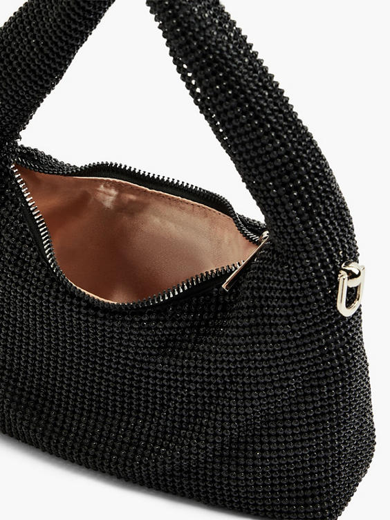 Black Diamante Handbag with Adjustable Shoulder Strap