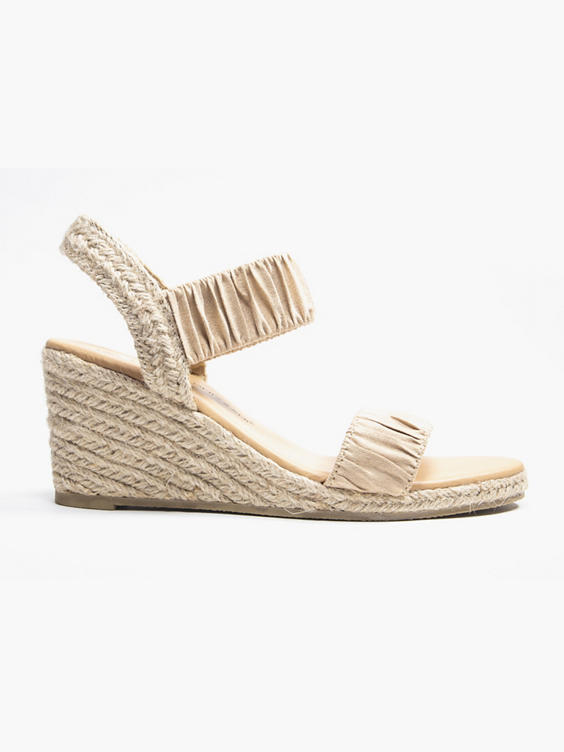 Sand Wedge Sandal with Rouched Textile Straps  