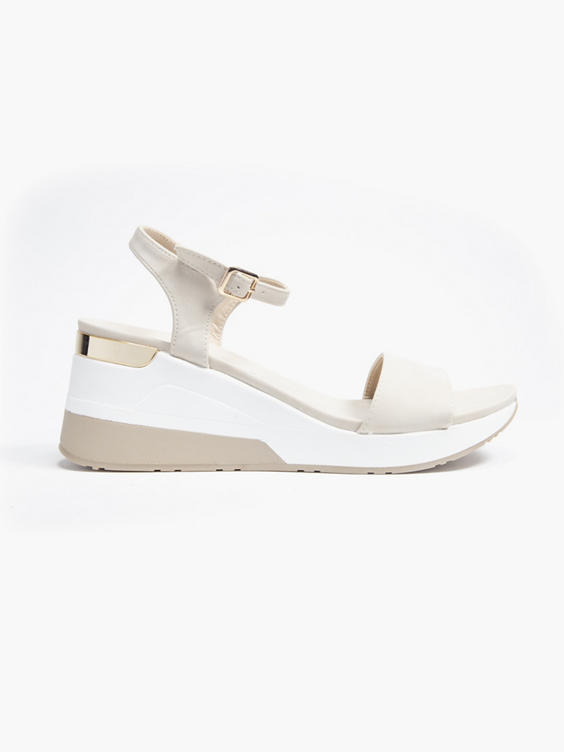 Beige Chunky Wedge Sandal with Metallic Details
