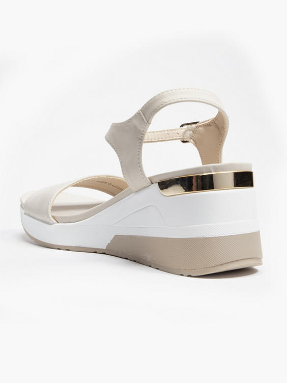 Beige Chunky Wedge Sandal with Metallic Details