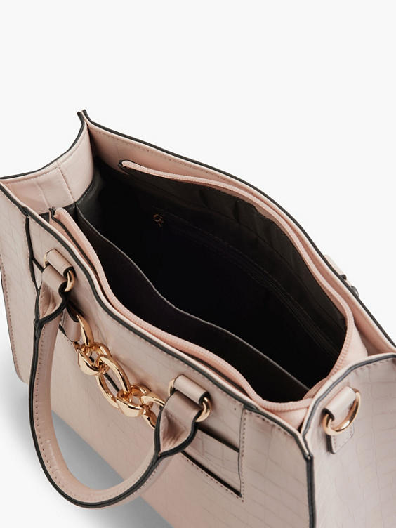 Pink Handbag with Black Piping and Gold Link Detail 