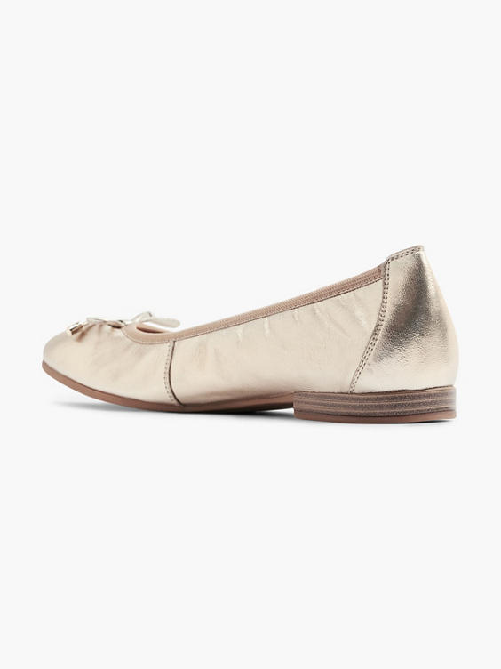 Gold Leather Ballerina with Bow Detail