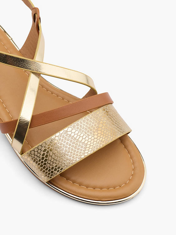 Gold and Brown Strapped Flat Sandal