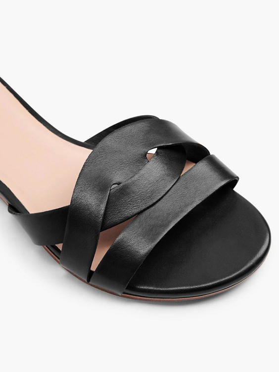 Black Interwoven Strapped Slip On Flat Sandal 