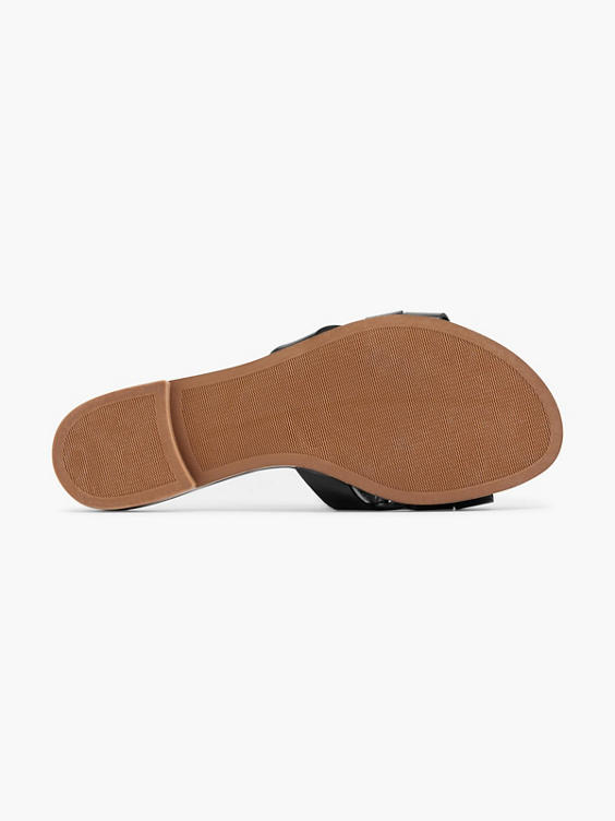 Black Interwoven Strapped Slip On Flat Sandal 