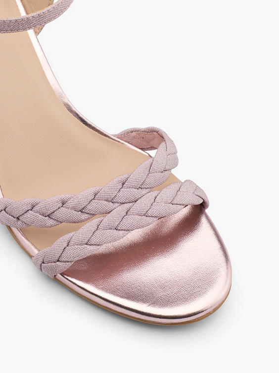 Light Pink Sparkly Block Heeled Sandals