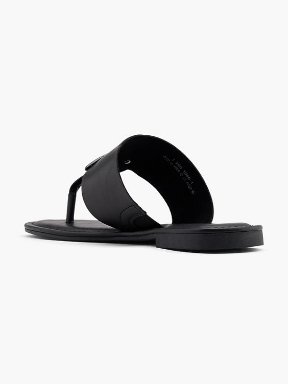 Black Metal Ring Toe Thong Flat Sandal