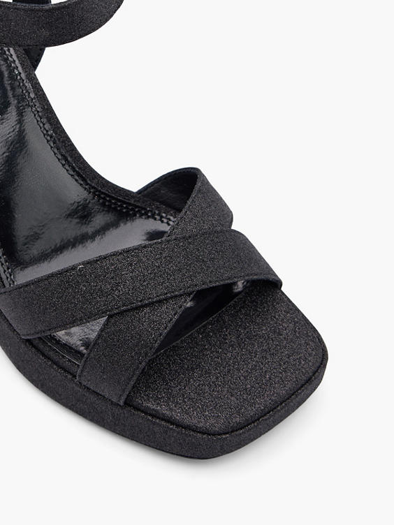 Black Glittery Platform Heel with Ankle Strap 