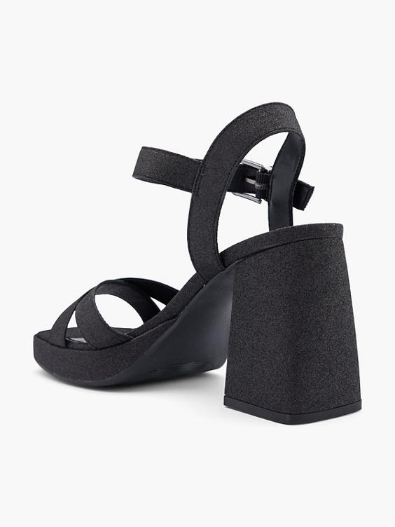 Black Glittery Platform Heel with Ankle Strap 