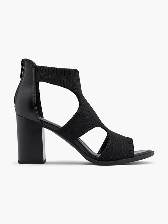 Black Knitted Strapped Block Heel 