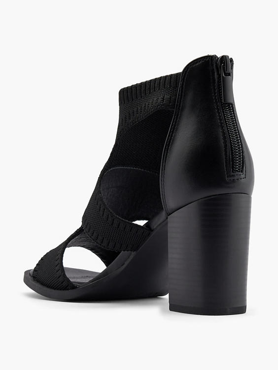 Black Knitted Strapped Block Heel 