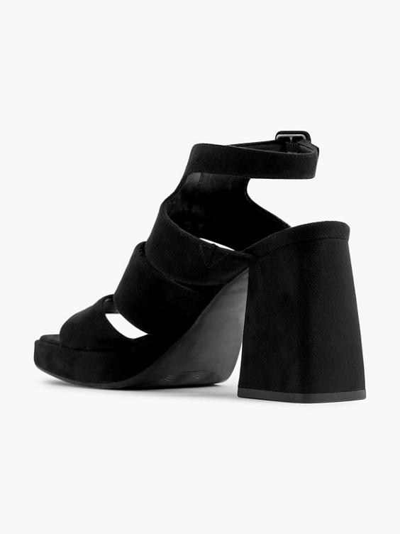 Black Strapped Block Heeled Sandal 