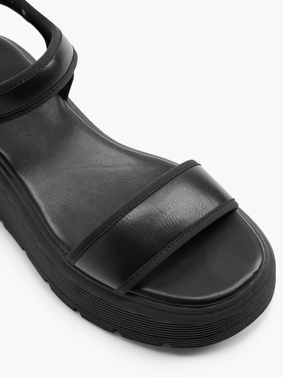 Black Wedge Chunky Ankle Strapped Sandal 